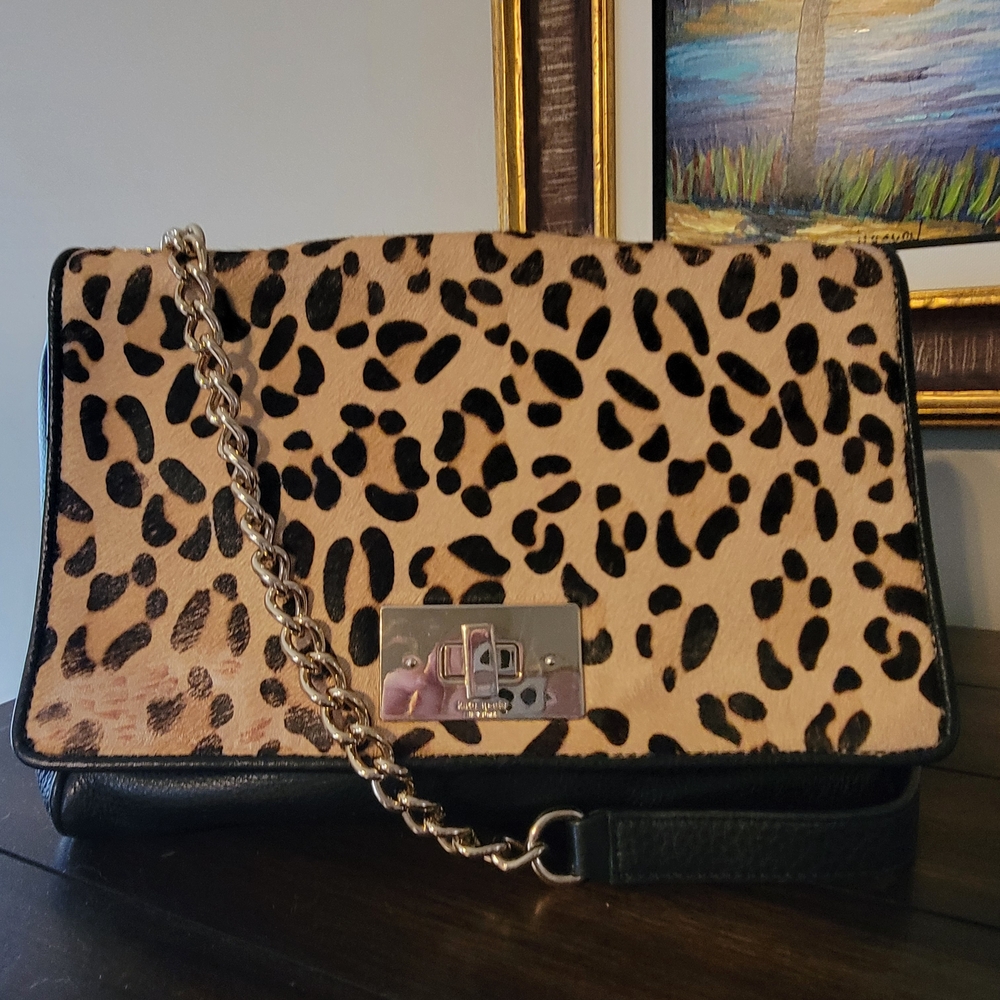 Kate Spade Calf Hair Leopard Print Shoulder Bag with Chain Strap